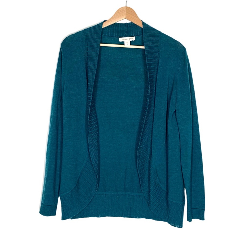 Coldwater Creek Cardigan Sweater Women's Size Small Teal Blue Open Front Cozy